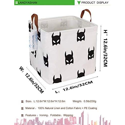  LANGYASHAN Square Storage Bins Waterproof Canvas Kids Laundry/Nursery Boxes for Shelves/Gift Baskets/Baby Shower Basket/Toy Organizer/Baby Room Decor(Bat)