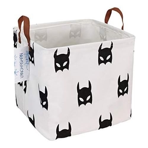  LANGYASHAN Square Storage Bins Waterproof Canvas Kids Laundry/Nursery Boxes for Shelves/Gift Baskets/Baby Shower Basket/Toy Organizer/Baby Room Decor(Bat)