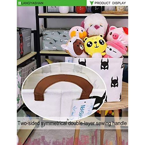  LANGYASHAN Square Storage Bins Waterproof Canvas Kids Laundry/Nursery Boxes for Shelves/Gift Baskets/Baby Shower Basket/Toy Organizer/Baby Room Decor(Bat)