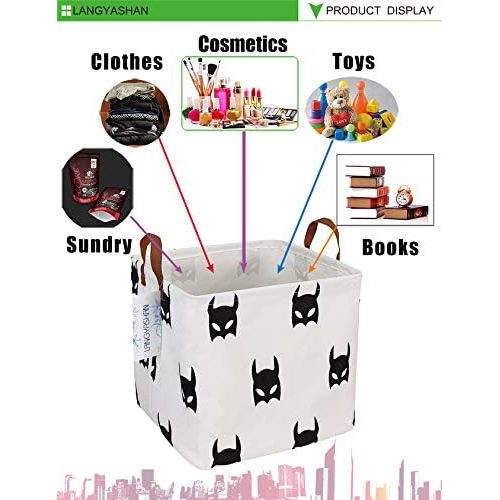  LANGYASHAN Square Storage Bins Waterproof Canvas Kids Laundry/Nursery Boxes for Shelves/Gift Baskets/Baby Shower Basket/Toy Organizer/Baby Room Decor(Bat)