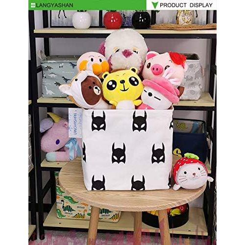  LANGYASHAN Square Storage Bins Waterproof Canvas Kids Laundry/Nursery Boxes for Shelves/Gift Baskets/Baby Shower Basket/Toy Organizer/Baby Room Decor(Bat)