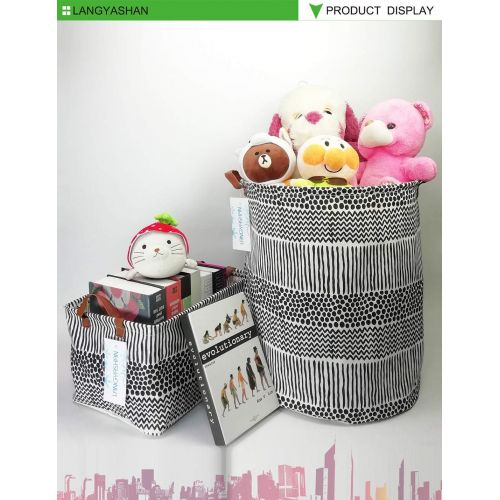  LANGYASHAN Large Storage Bin Canvas Fabric Folding Gift Basket with Handles- Toy Box/Toy Storage/Toy Organizer for Boys and Girls - Nursery Hamper(Black line)