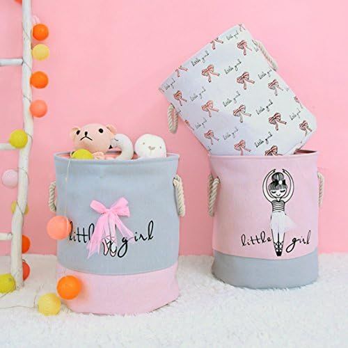  LANGYASHAN Storage Bin，Cotton Collapsible Pink Organizer Basket for Girls Laundry Hamper,Toy Bins,Gift Baskets, Bedroom, Clothes,Baby Nursery(Bowknot)