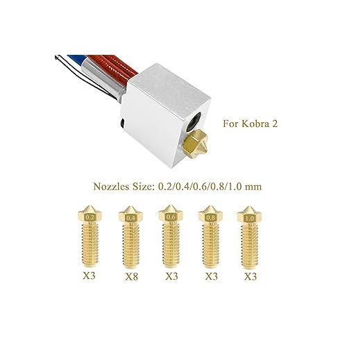  20PCS Barss Nozzles Kit for Kobra 2, 3D Printer 8PCS 0.4mm and 3PCS 0.2mm, 0.6mm, 0.8mm, 1.0mm Nozzles Kit for Anycubic Kobra 2, Kobra 2 Pro, Kobra 2 Plus, Kobra 2 Max, Kobra 2 Neo