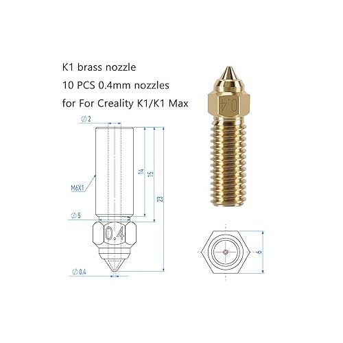  Creality 10PCS K1 Brass Nozzles Kit, 3D Printer 10PCS High Speed 0.4mm Nozzles Kit for K1, K1 Max, Ender 3 V3 KE, CR-10 SE, CR-M4