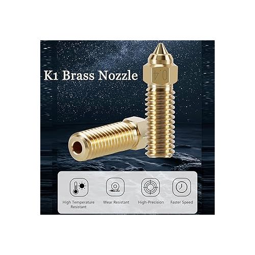  Creality 10PCS K1 Brass Nozzles Kit, 3D Printer 10PCS High Speed 0.4mm Nozzles Kit for K1, K1 Max, Ender 3 V3 KE, CR-10 SE, CR-M4