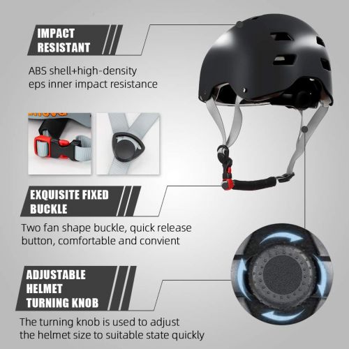  LANOVAGEAR Skateboard Bike Helmet with Two Removable Liners Adjustable Ventilation for Multi-Sport Scooter Roller Skate Inline Skating,3 Sizes for Kids,Youth,Adult