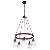 LANROS Lanros 5-Light Wagon Wheel Chandelier,Antique Metal Flaxen and Hemp Rope Circle Pendant Lighting with Clear Glass Bell Shaded Pendants for Dining Room,Foyer,Kitchen,Entryway