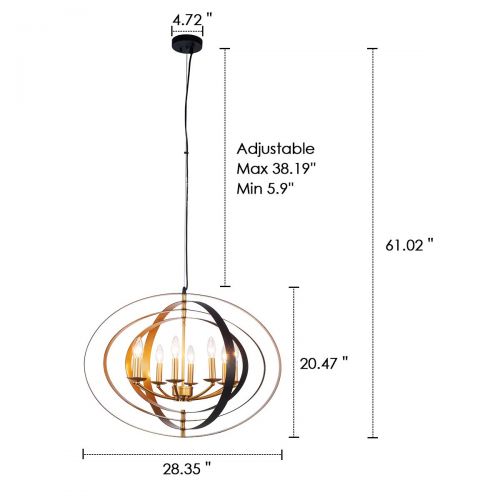  LANROS Lanros Industrial Sphere Foyer Lighting, 8-Light Vintage Adjustable Globe Chandelier with Pivoting Interlocking Rings for Dining Room, Entry, Living Room, Stairwell, Bathroom, Rest