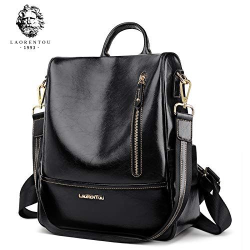  LAORENTOU Women Genuine Leather Backpack Fashion Purse Girl Mini Knapsack Casual Shoulder Schoolbag