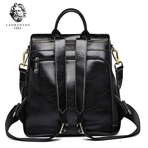  LAORENTOU Women Genuine Leather Backpack Fashion Purse Girl Mini Knapsack Casual Shoulder Schoolbag