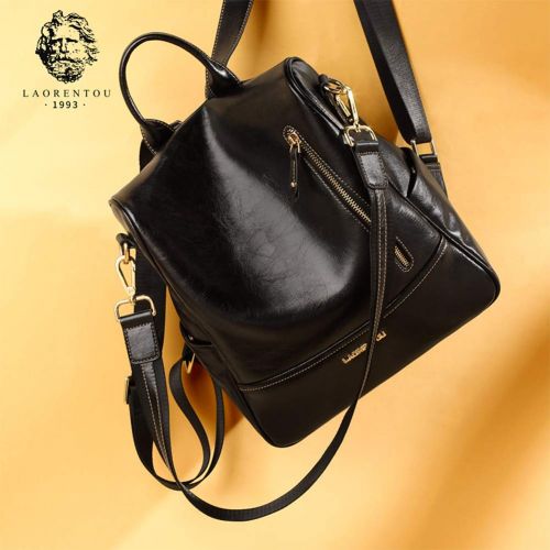  LAORENTOU Women Genuine Leather Backpack Fashion Purse Girl Mini Knapsack Casual Shoulder Schoolbag