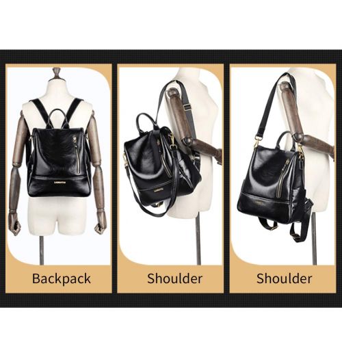  LAORENTOU Women Genuine Leather Backpack Fashion Purse Girl Mini Knapsack Casual Shoulder Schoolbag