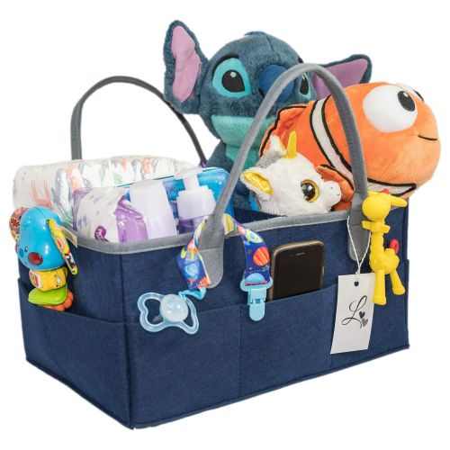  [아마존베스트]LARDYS Baby Diaper Caddy Organizer / Portable Nursery Storage Basket and Car Organizer for Diapers and Baby Items (Navy Blue)