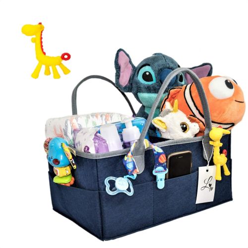  [아마존베스트]LARDYS Baby Diaper Caddy Organizer / Portable Nursery Storage Basket and Car Organizer for Diapers and Baby Items (Navy Blue)