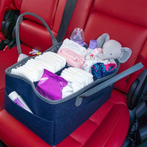  [아마존베스트]LARDYS Baby Diaper Caddy Organizer / Portable Nursery Storage Basket and Car Organizer for Diapers and Baby Items (Navy Blue)