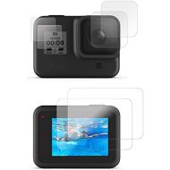 LARRITS 2 Pack Tempered Glass Screen Protector and Lens Protector with 4 pcs LCD Display Screen Protector Film For GoPro Hero 8 black (For GoPro Hero 8)