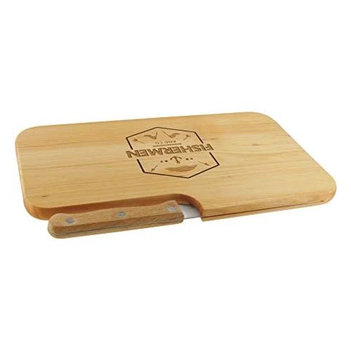  [아마존베스트]LASERHELD Wooden Alder Knife Fishermen and Co. Gift Men Fisherman Fisherman Chopping Board Wooden Gift Idea for Him