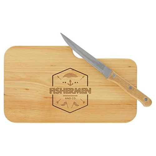  [아마존베스트]LASERHELD Wooden Alder Knife Fishermen and Co. Gift Men Fisherman Fisherman Chopping Board Wooden Gift Idea for Him