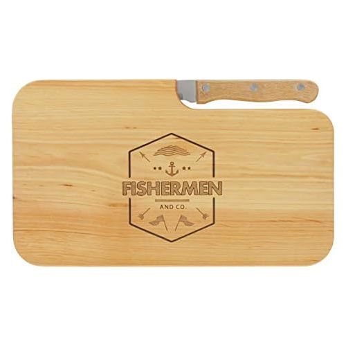  [아마존베스트]LASERHELD Wooden Alder Knife Fishermen and Co. Gift Men Fisherman Fisherman Chopping Board Wooden Gift Idea for Him