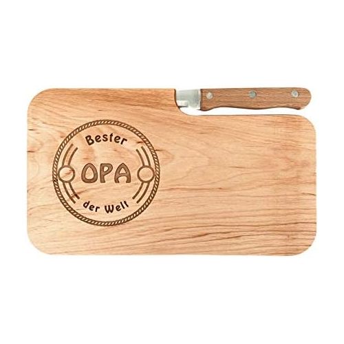  [아마존베스트]LASERHELD Wooden Bread Board Alder Knife, Best Grandpa in the World, Gift Men, Chopping Board Wood, Gift Idea for Grandpa