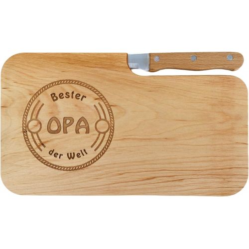  [아마존베스트]LASERHELD Wooden Bread Board Alder Knife, Best Grandpa in the World, Gift Men, Chopping Board Wood, Gift Idea for Grandpa