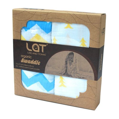  LAT LEE AND TOWN Swaddle Blankets,Baby Receiving Blankets Organic Muslin Swaddle Blankets,Bamboo Cotton Blankets, 2 Pack Gift Set(Organic Cotton,Yellow)