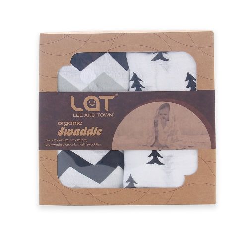  LAT LEE AND TOWN Organic Cotton Muslin Swaddle Blankets,Baby Organic Blankets,Receiving Blankets,Organice Swaddling Wrap 2 Pack Gift Set(Black)
