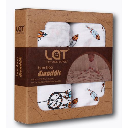 LAT LEE AND TOWN Baby Bamboo Swaddle Blankets,70% Bamboo 30% Cotton Swaddling Wrap 2 Pack Gift Set(Dreamcatcher)