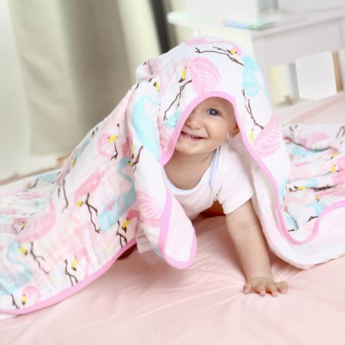  LAT LEE AND TOWN Muslin Swaddle Blankets-Baby Swaddling Wrap,Double Layers Muslin Blankets Large Muslin Swaddle,Bed Blankets 59x 47(Flamingo)