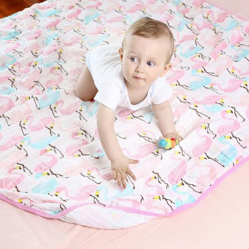  LAT LEE AND TOWN Muslin Swaddle Blankets-Baby Swaddling Wrap,Double Layers Muslin Blankets Large Muslin Swaddle,Bed Blankets 59x 47(Flamingo)