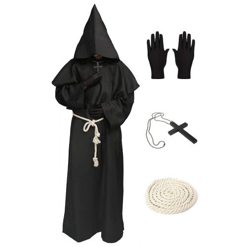  LATH.PIN Medieval Hooded Monk-Friar Priest Robe Cap Cloak Halloween Cosplay Costume Wizard