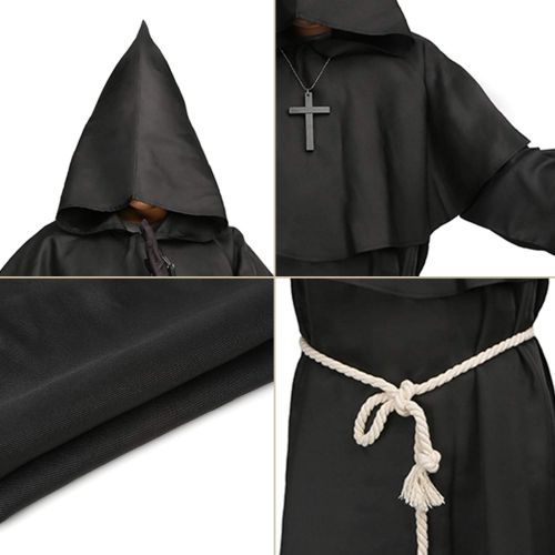  LATH.PIN Medieval Hooded Monk-Friar Priest Robe Cap Cloak Halloween Cosplay Costume Wizard