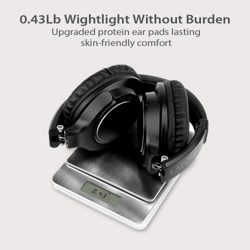  Bluetooth Headphones Over Ear, LATOW WirelessWired Hi-Fi Stereo Headsets 20H Playtime Built-in Microphone Protein Earmuffs Foldable Headphones for Travel Work TV Computer