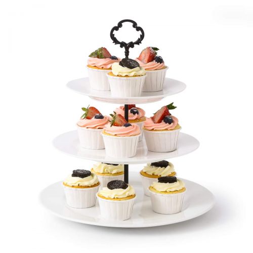  LAUCHUH 3 Tier Cupcake Stand Porcelain Cake Stand for Parties Round Serving Platter Perfect for Appetizer Dessert and Cupcake