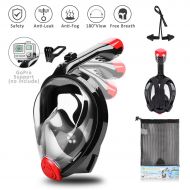 LAUCIN Snorkel Mask,Full Face Snorkeling Diving Mask,180° Panoramic View Anti-Fog and Anti-Leak Design, EasyBreath Snorkeling Set for Adults with Waterproof Earplugs and Detachable
