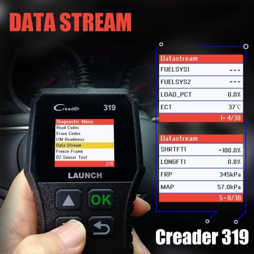  LAUNCH OBD2 Scanner CR319 Code Reader,Universal Automotive Engine Light Scan Tool Checks O2 Sensor and EVAP Systems with Full OBD II Functions for DIYers, Supports Mode6 with DTC L