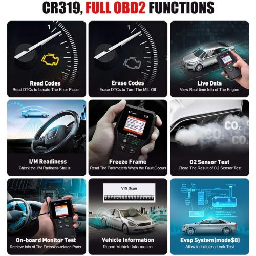  LAUNCH OBD2 Scanner CR319 Code Reader,Universal Automotive Engine Light Scan Tool Checks O2 Sensor and EVAP Systems with Full OBD II Functions for DIYers, Supports Mode6 with DTC L