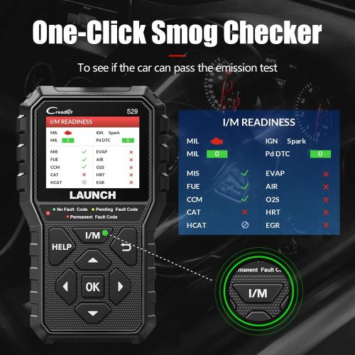  LAUNCH OBD2 Scanner Code Reader CR529 Enhanced Universal Automotive Scan Tool with Full OBDII Function, Turn Off Check Engine Light, Pass Emission Test, Advanced Version of 319