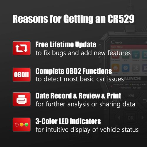  LAUNCH OBD2 Scanner Code Reader CR529 Enhanced Universal Automotive Scan Tool with Full OBDII Function, Turn Off Check Engine Light, Pass Emission Test, Advanced Version of 319