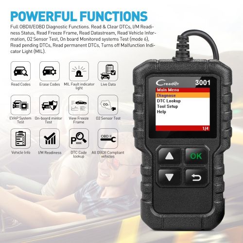  LAUNCH Creader 3001 OBD2 Scanner Automotive Car Diagnostic Check Engine Light O2 Sensor Systems OBD Code Readers Scan Tool