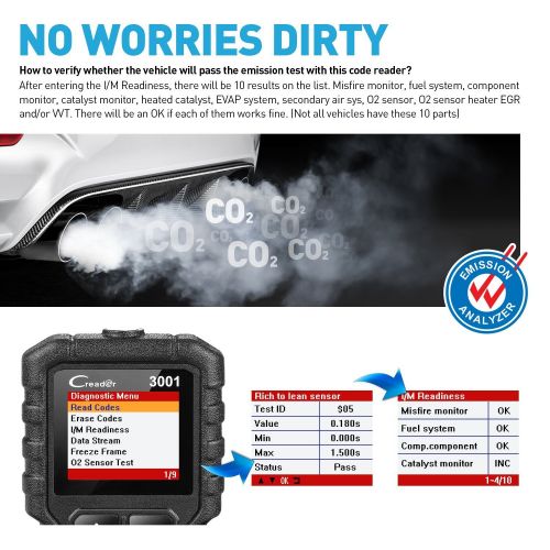  LAUNCH Creader 3001 OBD2 Scanner Automotive Car Diagnostic Check Engine Light O2 Sensor Systems OBD Code Readers Scan Tool