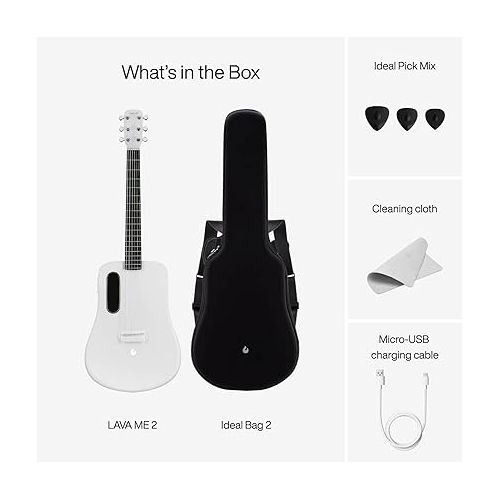  LAVA ME 2 Carbon Fiber Guitar with Effects 36 Inch Acoustic Electric Travel Guitar with Bag Picks and Charging Cable (Freeboost-White)