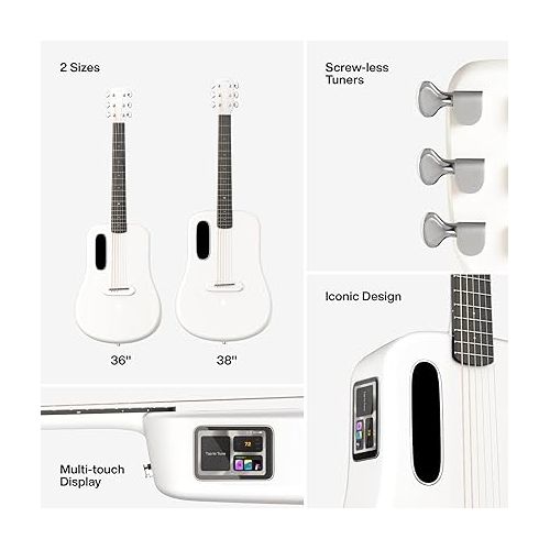  LAVA ME 3 Carbon Fiber Smart Guitars for Adults Teens Beginners, Acoustic-Electric Guitarra with HILAVA OS, w/Space Gig Bag 38'' White