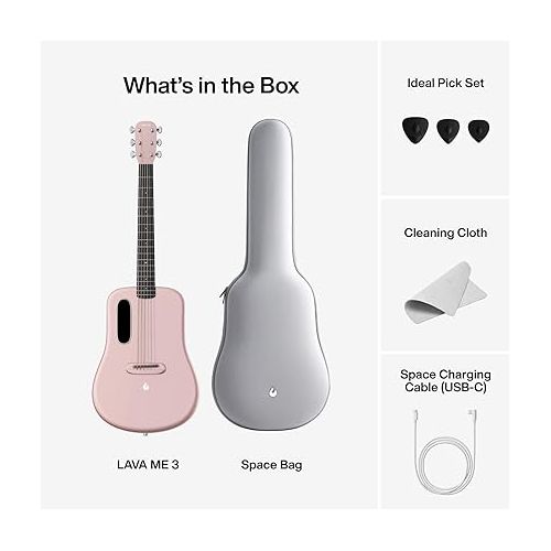  LAVA ME 3 Carbon Fibre Smart Guitars for Adults, Acoustic Practice Guitars w/HILAVA OS, 36'' Pink