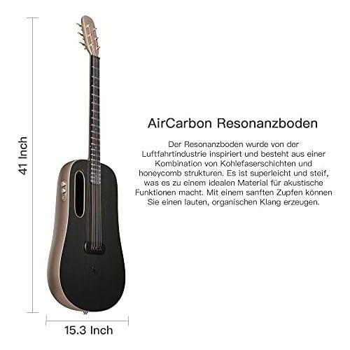  [아마존베스트]LAVA ME PRO Carbon Fibre Guitar with Effects Professional Acoustic Electric Guitar with Case Pick and Charging Cable (FreeBoost, Black Gold, 41 Inches)