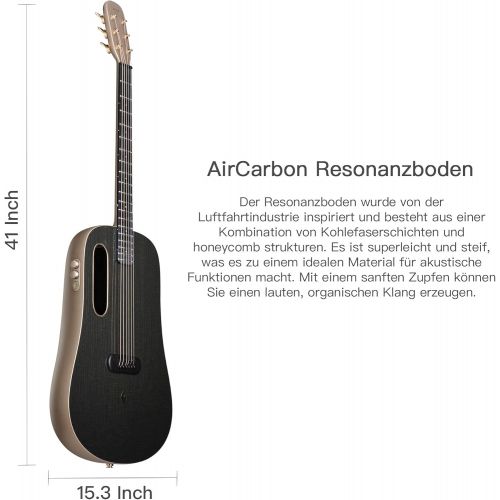  [아마존베스트]LAVA ME PRO Carbon Fibre Guitar with Effects Professional Acoustic Electric Guitar with Case Pick and Charging Cable (FreeBoost, Black Gold, 41 Inches)