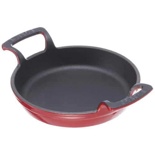  LAVA Cookware Gusseisen emaillierte Servierpfanne, integrierte Metallgriffe, 16 cm Durchmesser, rot