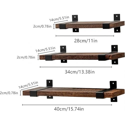  LAVIEVERT Floating Shelves Wall Mounted, Rustic Wood Wall Storage Shelves for Bedroom, Living Room, Bathroom, Kitchen, Office - Set of 3