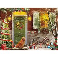 Lavievert Jigsaw Puzzle 500 Piece Puzzle for Adults and Kids - Christmas on Doorstep, Smiling Golden Retriever